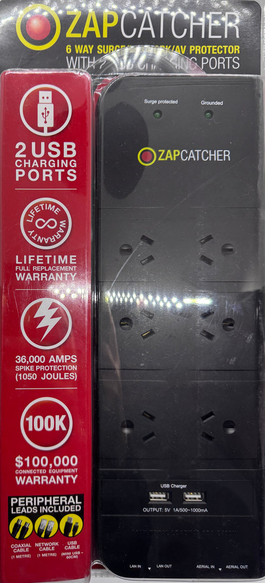 ZAP CATCHER - 6 WAY POWER FILTRATION BOARD with USB PORTS